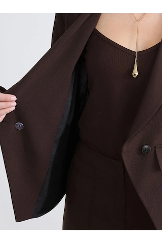 Lc Waikiki Kahverengi Petite Kruvaze Yaka Kadın Blazer Ceket