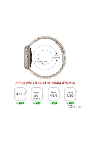 Novstrap Apple Uyumlu Watch 42mm 44mm 45mm 49mm Seri 4 5 6 7 8 Se Ultra Kordon Starlight Klasik Metal Çelik