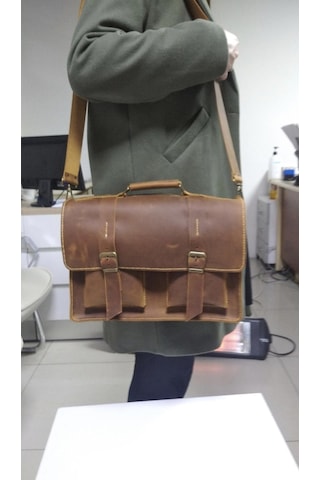 Nyc Giyim Tekstil Hakiki Dana Derisi El Dikişli Deri Evrak Çantası, Omuz Askılı, Çok Gözlü, 35x26x9 Cm, Laptop Ve Tablet İçin İdeal,siyah,kahve,taba Carzy Renk Seçenekleriyle