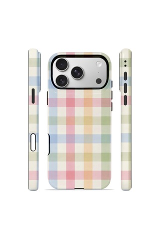 Apple iPhone Uyumlu 17 Pro Max Vorian Çift Katmanlı Magsafe Kılıf Pastel Gingham