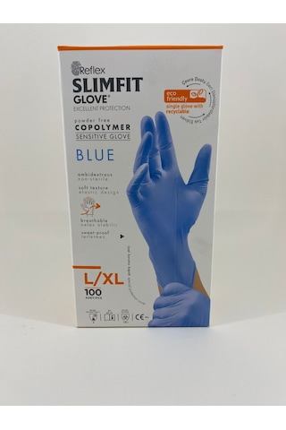 Slimfit Glove Pudrasız Yırtılmaya Dayanıklı Tek Kullanımlık Mavi Eldiven 100'lü