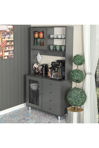 Pasific Home Grano Kahve Köşesi Çok Amaçlı Kiler Dolabı, 96 cm, Antrasit