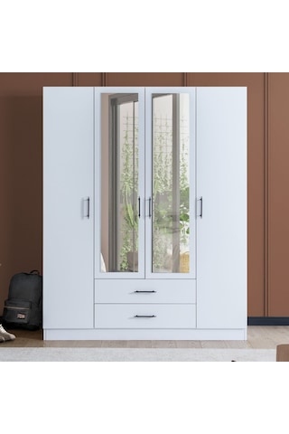 Gardırop, Blesk Hera 4 Kapaklı, Aynalı Çekmeceli Dolap Çok Renkli