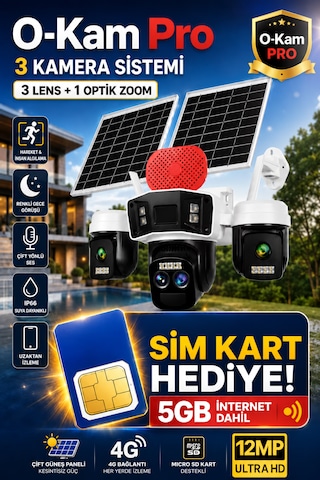 O-kam 4075 12mp 10x Zoom 4 Lens 3 Ekran 4g Solar Kamera 5gb İnternet