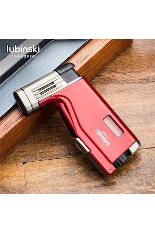 Lubinski Cigar Delicili Çift Torch Puro Çakmağı Kırmızı Lb-142