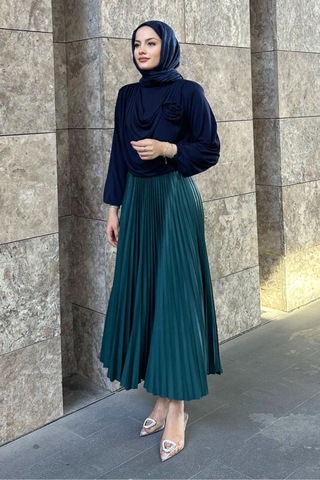 Unika Boutique Elisa Piliseli Etek - Zümrüt