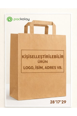 Logo Baskılı Kraft Kağıt Çanta Flat Saplı 28 17 29 Cm 1000 Adet