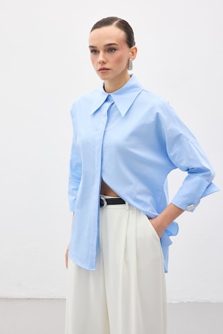Sateen Düğme Detaylı Gömlek - Mavi-137152 Mavi