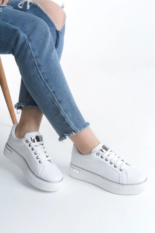 Mevese Elora Bağcıklı Konfor Taban Kadın Sneaker Beyaz/gümüş