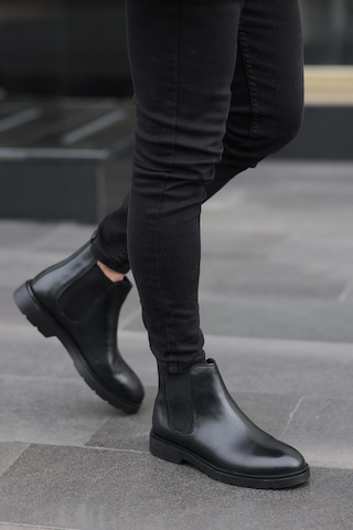 Shoetyle - Siyah Hakiki Deri Erkek Chelsea Bot-719-siyah Siyah