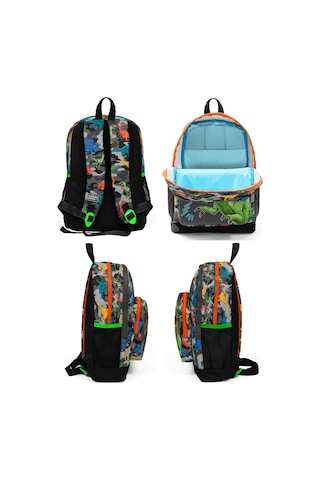 Coral High İlkokul Çantası Seti Gri Yeşil Dinazor - Erkek Çocuk