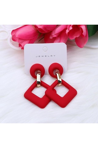 Kırmızı Opk, 2023'ün Yeniliği, 12 Renk, Kare Akrilik Çerçeveler, Kadınlar İçin Lüks Çok Renkli Geometrik Küpe, Takı Pd1488 Kırmızı