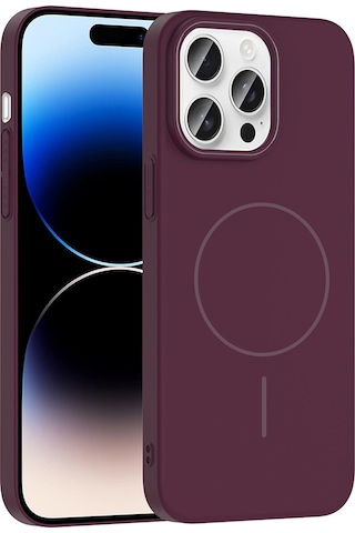 Ardemix İphone Uyumlu 14 Pro Max Kılıf Magsafe Şarj Özellikli Ruby Silikon Kapak - Mürdüm Şeffaf