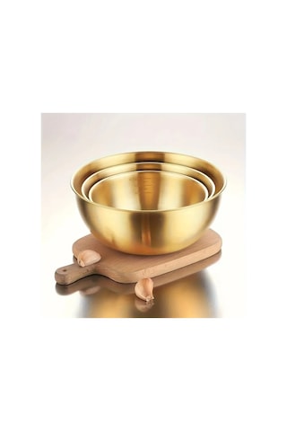 Morponi 3'lü Gold Paslanmaz Çelik Karıştırma Ve Salata Kasesi Çırpma 700-1200-1600 Ml Gold