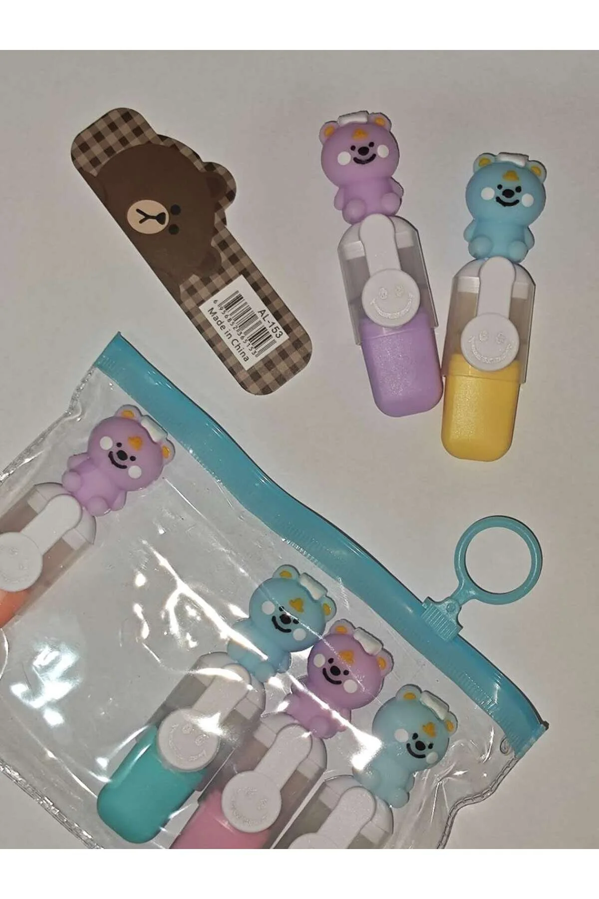 Sevimli Tatlım Mini Renkli Ayıcıklı Fosforlu Kalem 6'lı Set Çok Renkli