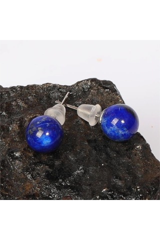 Lapis Lazuli Çelik Küpe 8 Mm Küre Kesim Kararmaz Renkli
