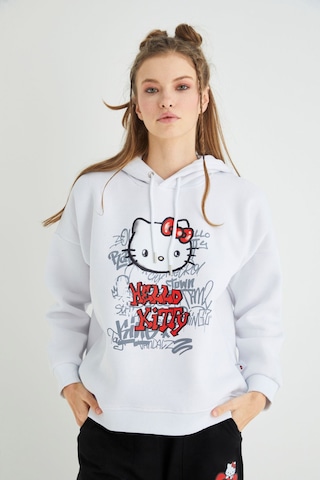 Hello Kitty Lisanslı Baskılı Kapüşonlu Kalın Sweatshirt Renkli