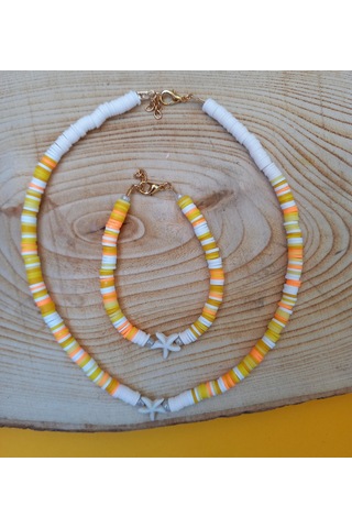 Sarı Deniz Yıldızı Fimo Kolye Bileklik Set Kolye PYTKFMKLYBLK32