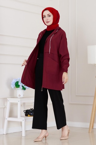 Sevitli Kapüşonlu Önü Patlı Kap-bordo-5165 Bordo