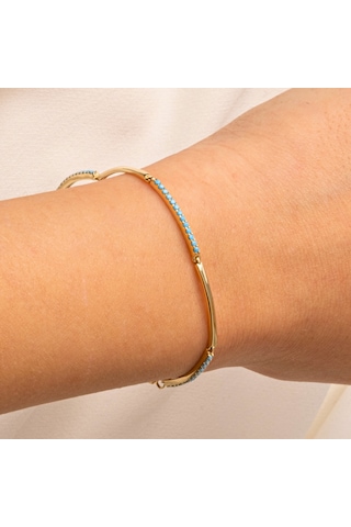 Gümüş Bileklik - Sıra Firuze Turkuaz Taşlı Modern Tasarım Şık 925 Ayar Gümüş Bileklik Gümüş