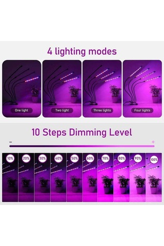 Reedark 4 Kafa Tam Spektrum Led Bitki Büyüme Lambası - Otomatik Zamanlama Ve Işık Seviyesi Ayarlama, 80 Led'li Esnek Açı Regülasyonlu İç Mekan Bitki Lambası Siyah