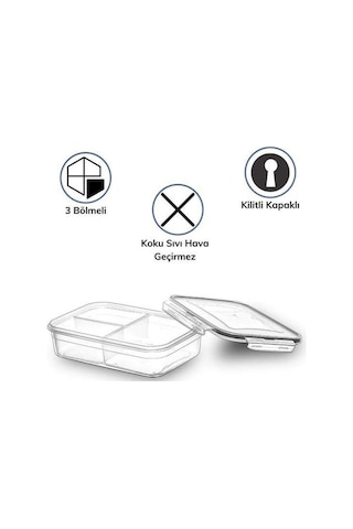 3 Bölmeli Kilitli Kapaklı 1 Litre Erzak Saklama Kabı Lc-510 Şeffaf