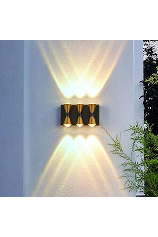 6 Watt Gün Işığı Ledli Dış Mekan, Bahçe, Teras, Balkon, Kamelya, Veranda Apliği, Bahçe Duvar Armatür Siyah Gold