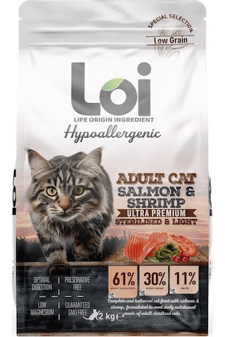Loi Hipoalerjenik Sterilised Kısırlaştırılmış Somonlu ve Karidesli Yetişkin Kedi Maması 2 KG Loi Hipoalerjenik Sterilised Kısırlaştırılmış Somonlu ve Karidesli Yetişkin Kedi Maması 2 KG