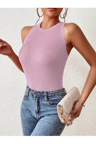Saklımoda Kadın Kolsuz Sırt Çapraz Detay Triko Bluz Lila