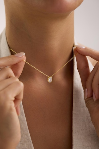 925 Ayar Gümüş Gold Kaplama Oval Tasarım Tektaş Kolye
