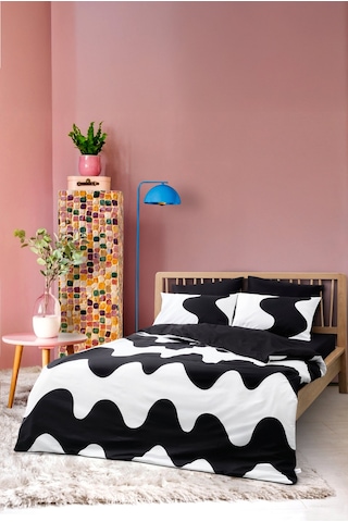Cozy Home Mono Çift Kişilik Lastikli Çarşaflı Nevresim Takımı Flow Siyah Siyah