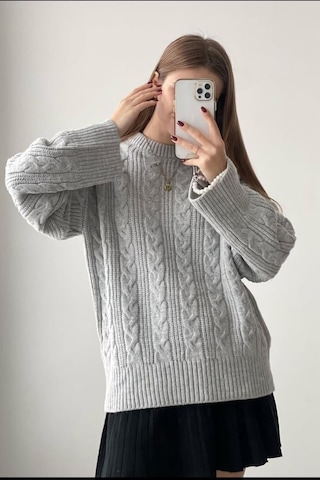 Madmext Gri Bisiklet Yaka Örme Triko Kazak Mg2009 Gri