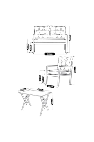 Ard & Garden Miray Cappuccino 211 Masalı Antrasit Fermuarlı Düğmeli Bahçe Oturma Grubu Balkon Oturma Takımı Salon Kahverengi