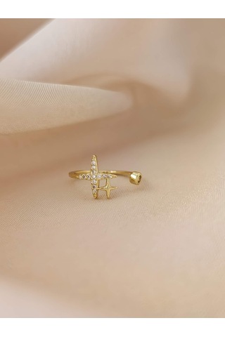 Yıldız Model Zirkon Taşlı Eklem Kıkırdak Kemik Ayarlanabilir Model Altın Renkli Yüzük Gold