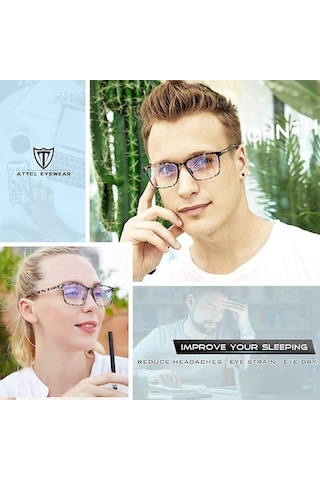 Attcl Bl5577 Unisex Mavi Işık Filtreli Gözlük Reçetesiz Bilgisayar Gözlüğü, Göz Yorgunluğunu Ve Baş Ağrısını Engeller Vintage Kare Çerçeve