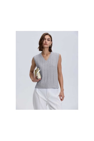Youknitwear You Lim %100 Pamuk V Yaka Kadın Süveter Gri