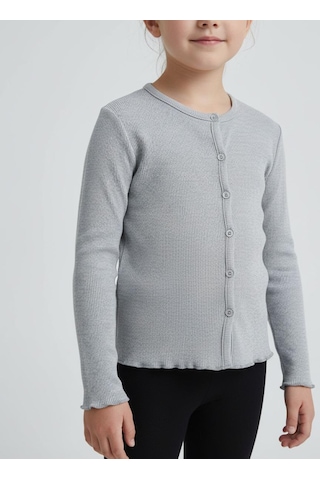 Kız Çocuk Fitilli %100 Pamuklu Düğmeli Hırka Gri