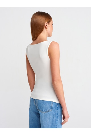 Dilvin 31589 Büzgülü Kayık Yaka Top-ekru Ekru