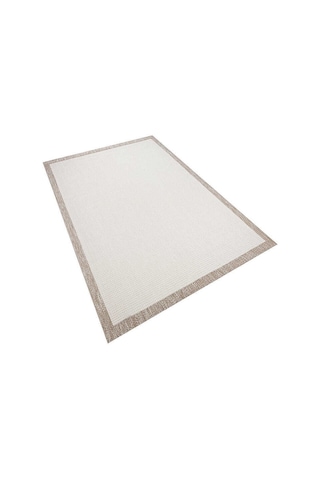 Kaymaz Yıkanabilir Minimal Bordürlü Krem Dekoratif Sisal Halı Siesta 1502 Siyah - Beyaz