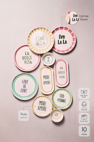 La Dolce Vita 10 Parça 4 Kişilik Kahvaltı Takımı Cokrenklı Çok Renkli