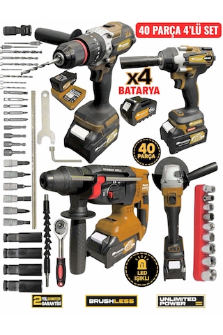 Schmıtzer 4lüset-t Pro 21v 40 Parça Şarjlı Akülü 3 Modlu Hilti Matkap Somun Sıkma Sökme Taşlama