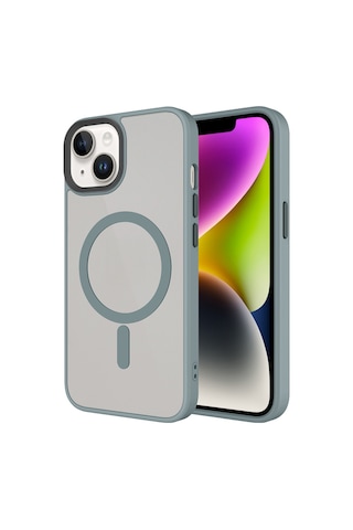 Apple Uyumlu iPhone 15 Kılıf Mat Arka Yüzey Wireless Şarj Özellikli Zore Flet M-safe Kapak Titanyum