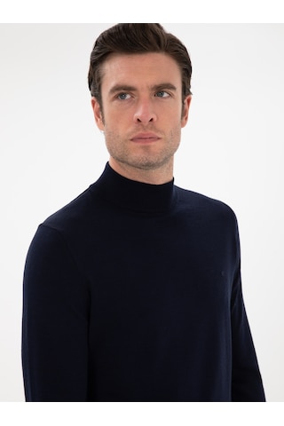 Cacharel Lacivert Slim Fit Yün Karışımlı Yarım Balıkçı Yaka Basic Triko Kazak