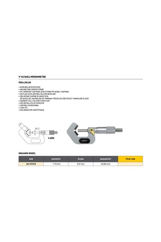 Fett As-151010 1-15 mm Asimeto Mekanik V Yataklı Mikrometre