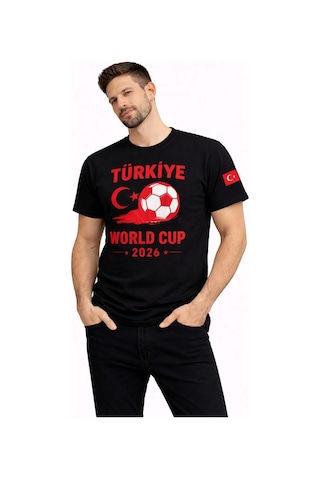 Novalisse Erkek Türkiye World Cup 2026 Baskılı Tişört Futbol Temalı Forma T-shirt - Siyah Çoklu Renk