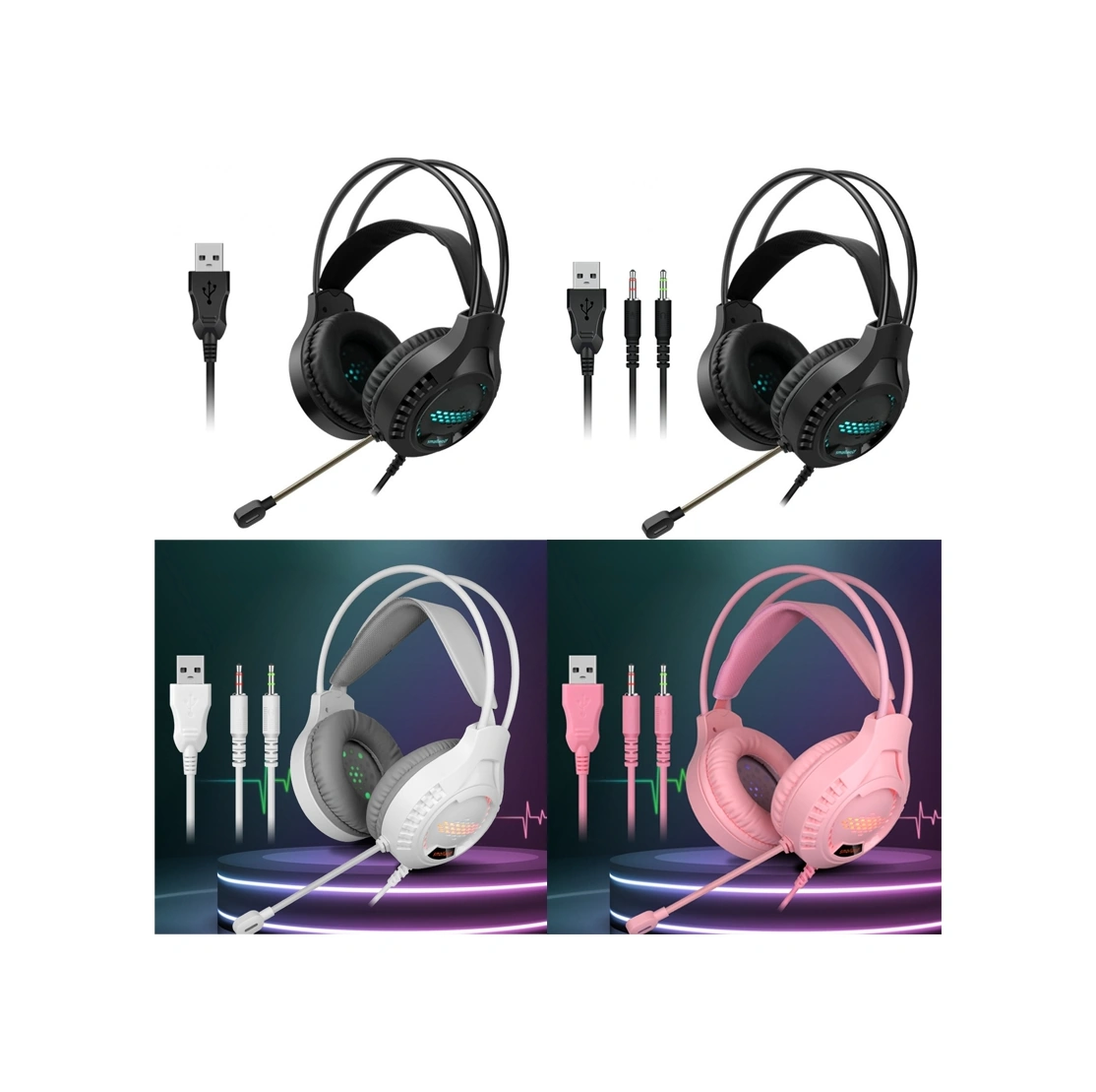 Sones Smailwolf Ak3 3,5 Mm Çift Fişli Oyun Kablolu Işıklı Masaüstü Bilgisayar Kulaklığı