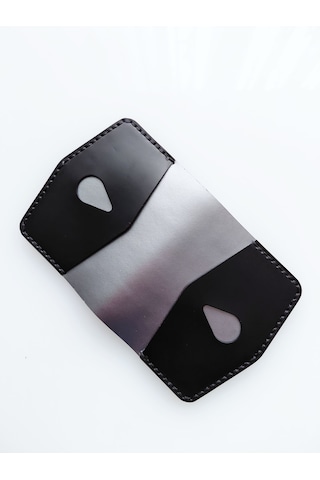 Luna Luster Hakiki Deri Minimalist Dikey Kartlık Cüzdan - Damla Kesim Siyah Drc62 Gri