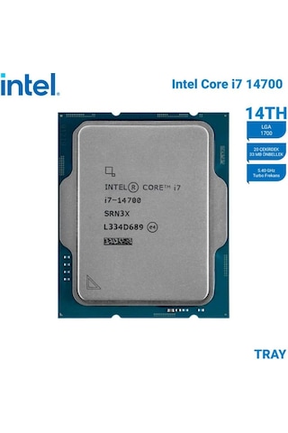 Intel Core İ7 14700 Tray 2.1ghz 20 Çekirdek 33mb Akıllı Önbellek Soket 1700 Kutusuz İşlemci