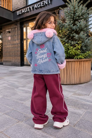 Toikids Kız Çocuk Kapüşonlu İçi Peluş Kürklü Kot Mont Kaban / Tek Parça Açık Pembe