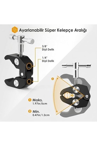 Profesyonel Magic Arm Dslr Kamera Tutucu Süper Kelepçeli Mengene Stand, 1/4 3/8 Dişli Flaş Pabuçlu E